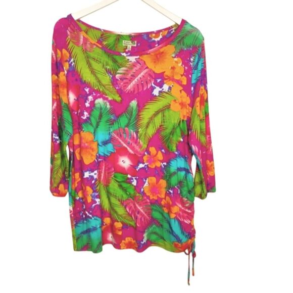 Tops - Palm Harbour Tropical three quarter sleeve side runch with drawstings size XL